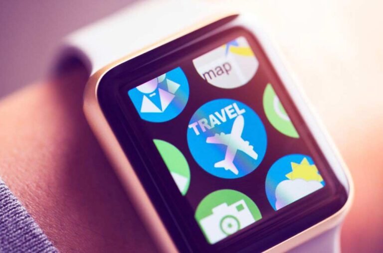 smart watch displaying a travel app icon